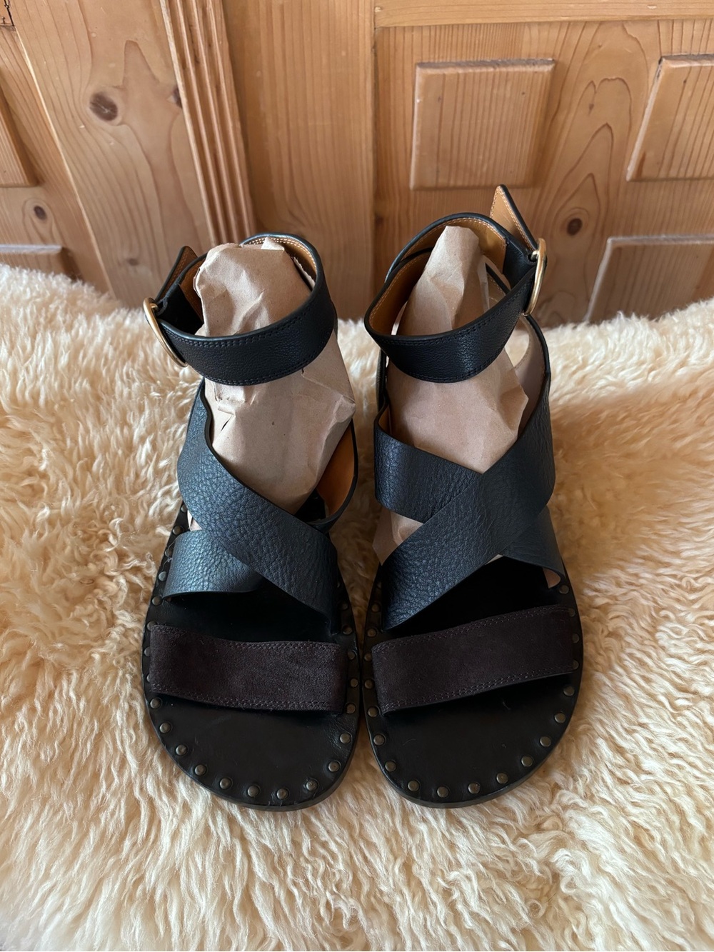 Chloe Karenn Flat Mixed-Media Sandals - Picture 2 of 11